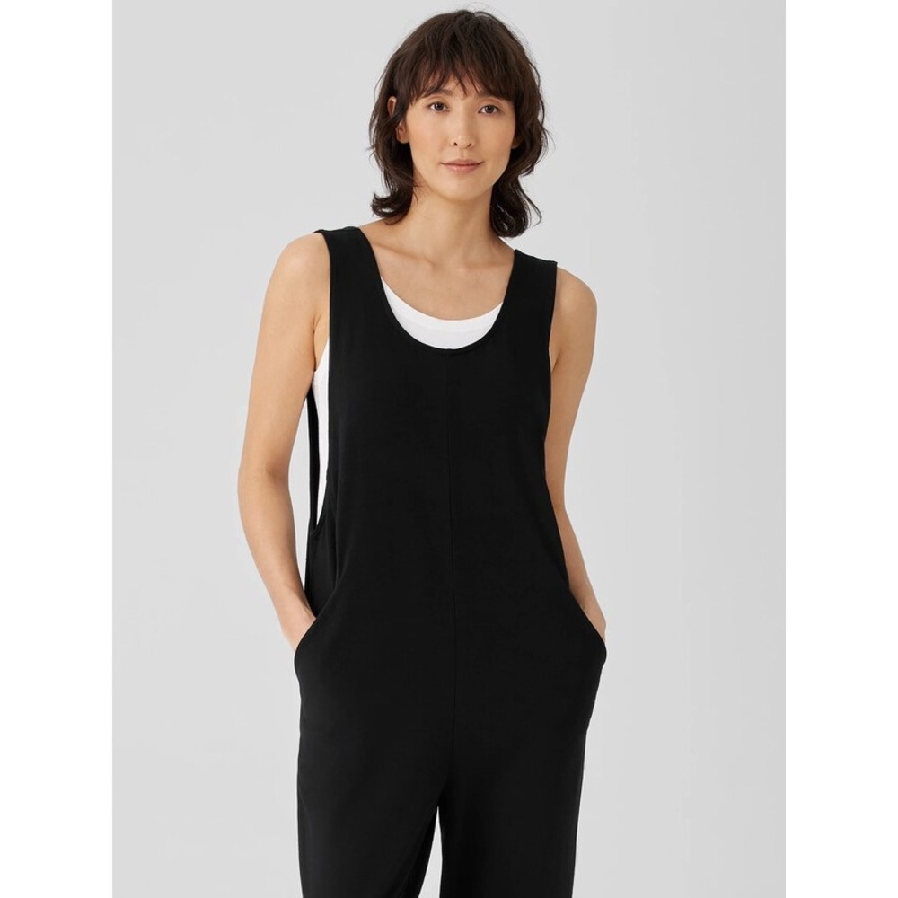 Eileen Fisher Black Organic Cotton Sleeveless Slouchy Jumpsuit XL Relaxed Fit